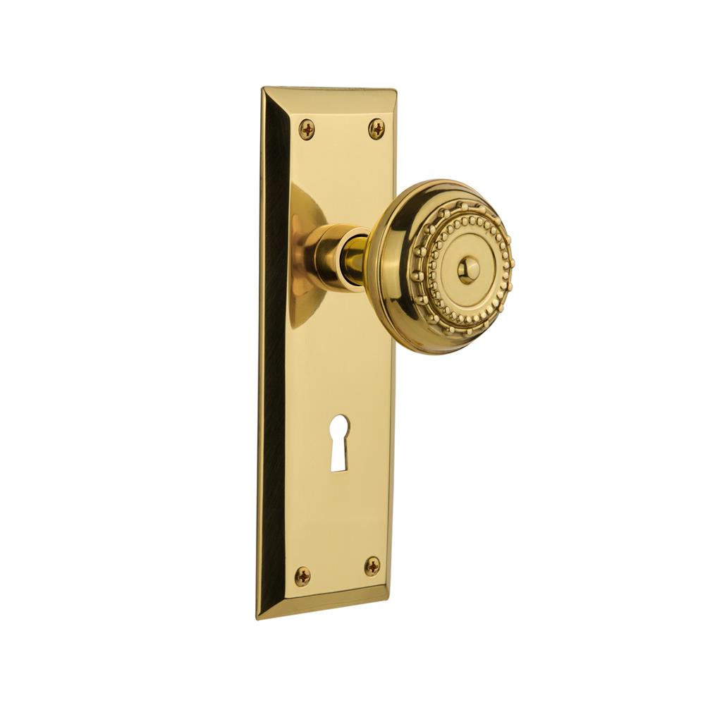 Nostalgic Warehouse NYKMEA Mortise New York Plate with Meadows Knob and Keyhole in Unlacquered Brass